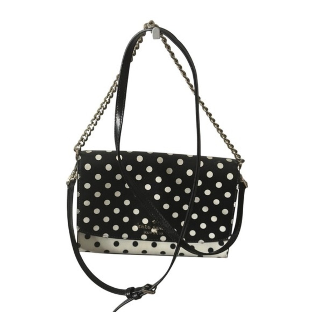 Kate Spade Polka Dot Saffiano Leather Crossbody Bag Black White Gold Hardware